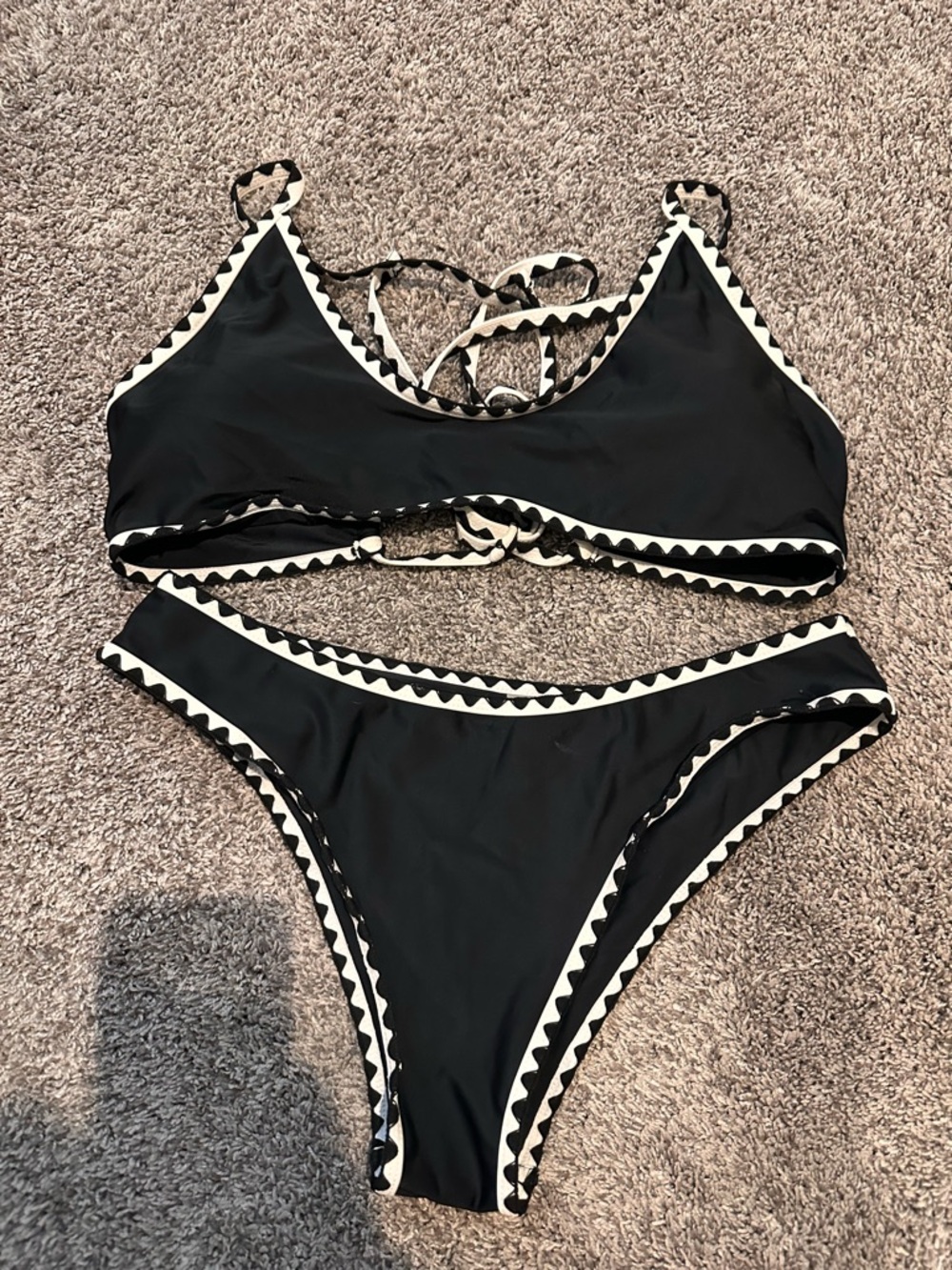 Zaful Black Bikini with White Scalloped Trim